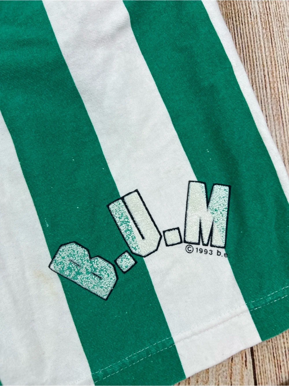 Vintage 1993 B.U.M equipment Cotton Striped Shorts Green White Size Medium